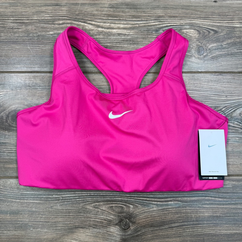 Nike Womens 2X Sports Bra Pink Swoosh Medium Support Racerback DH3384-621 NEW